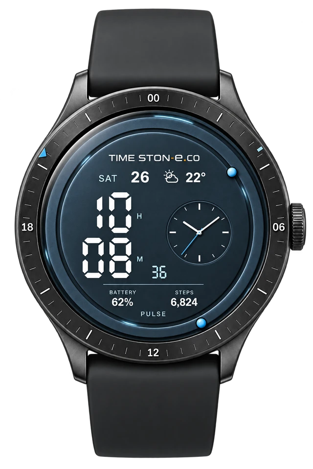 TITANIUM PULSE on a round smartwatch — design visualization